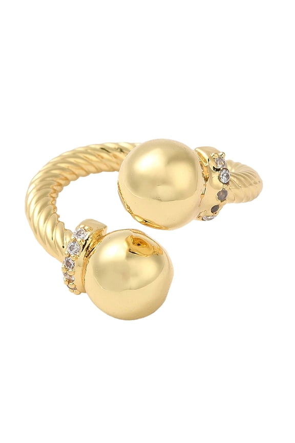 Brass Open Cuff Rings with Cubic Zirconia Big Ball Ring for Women Real 18K golden Plated 3-19mm Inner Diameter: 18mm