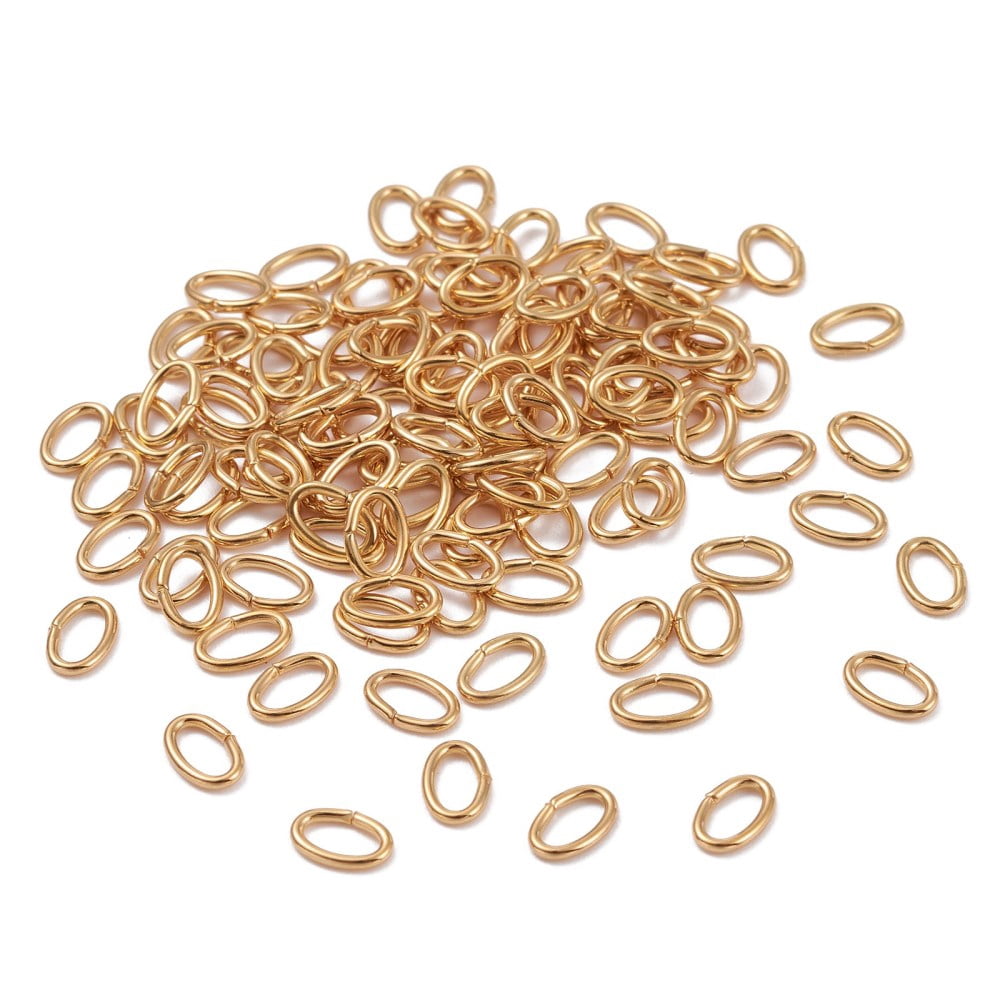 Brass Open Jump Rings Cadmium Free Nickel Free Lead Free Long-Lasting Plated Oval Real 18K golden Plated 18 Gauge 6x4x1mm