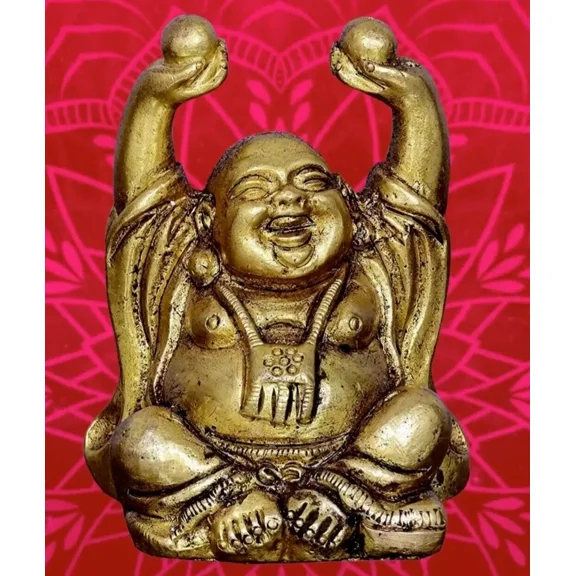 Brass Ornate 2" Laughing Buddha Decorative Statue Home Feng Shui Wealth GiftArt