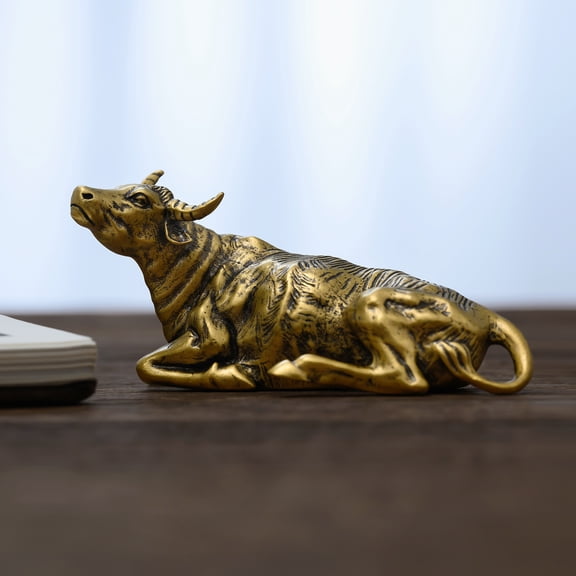 Brass Ox Figurine, Chinese Zodiac Lucky Ornament, Retro Home Office Decor for Prosperity & Fortune