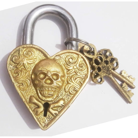 Brass Padlock - Lock with Keys - Working Functional - Brass Made Padlock Skull Golden