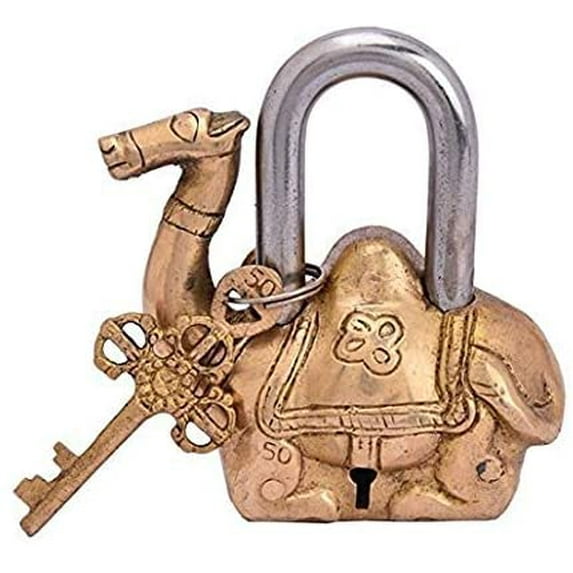Brass Padlock - Lock with Keys - Working Functional - Brass Made - Type : (Camel - Brass Finish)