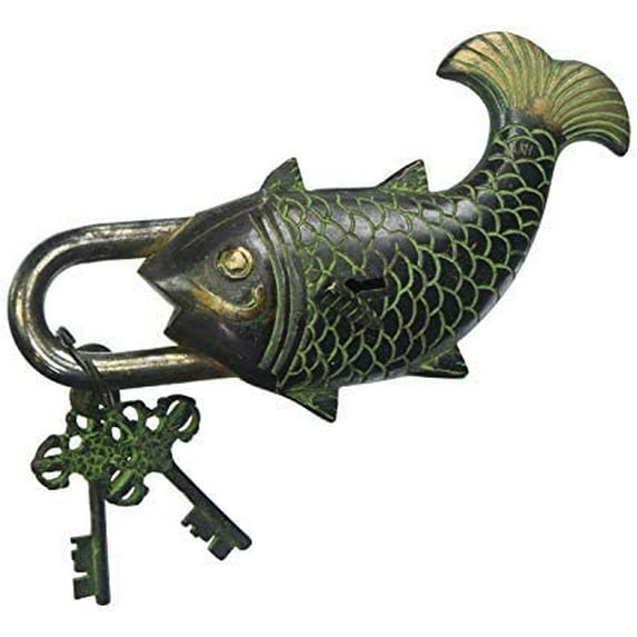 Brass Padlock - Lock with Keys - Working Functional - Brass Made - Type : (Fish - Vintage Finish)