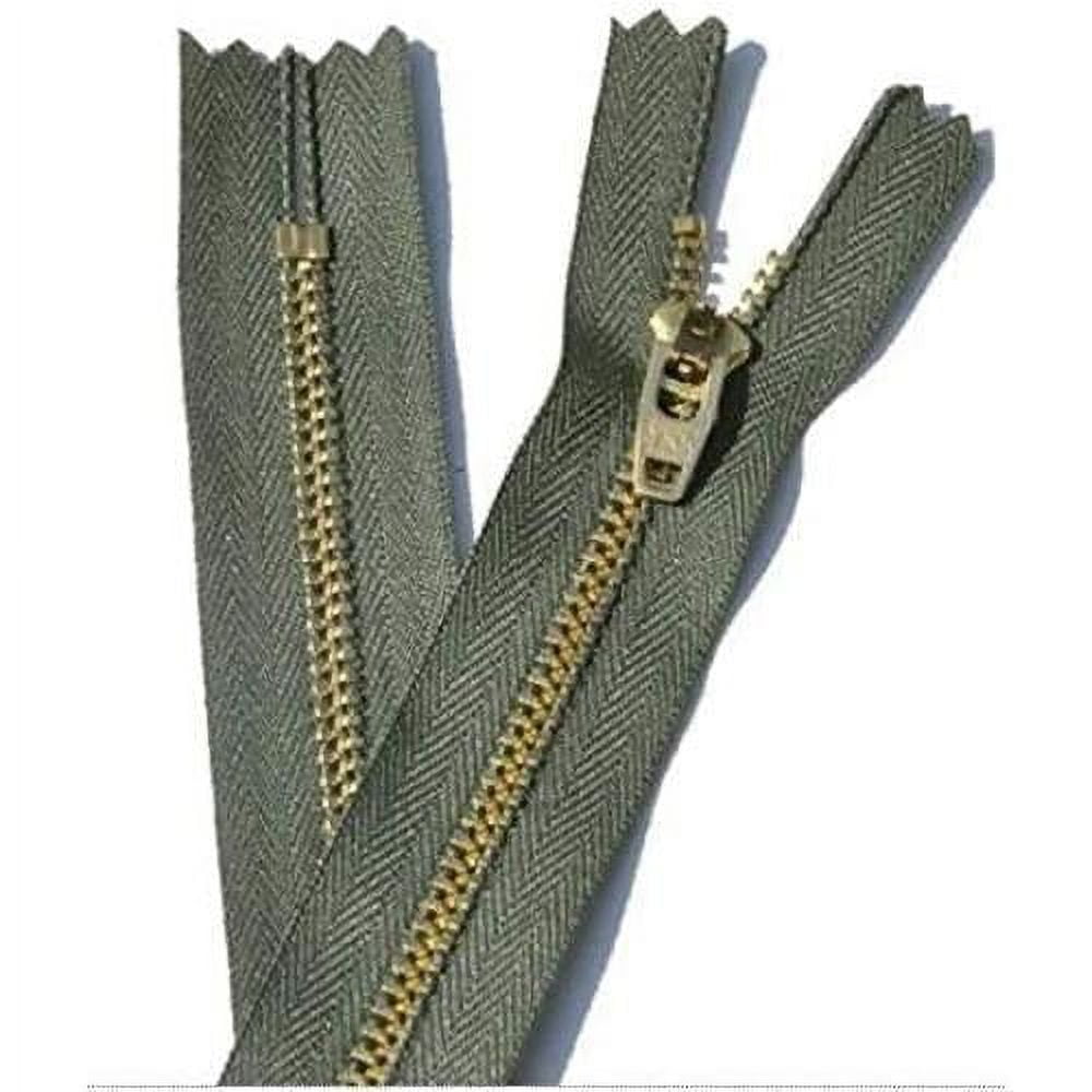 Brass Pants Olive Green Medium Weight YKK Zippers - Color Olive Green ...