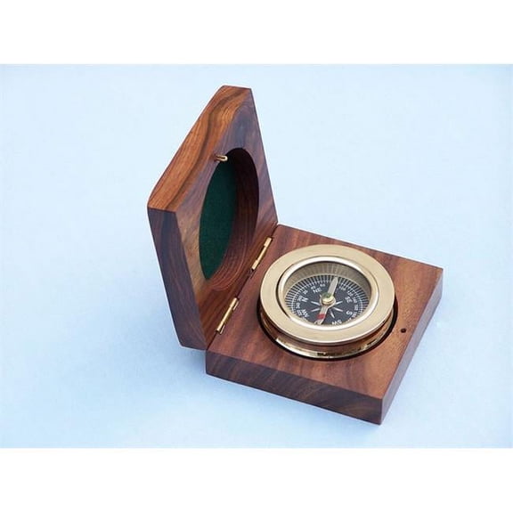 Brass Paperweight Compass with Rosewood Box- 3 in.