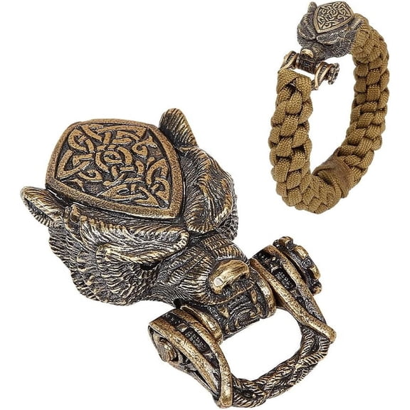 Brass Paracord Buckles 1.77x0.91x0.53 Inch Bronze Paracord Bracelet Buckles Bear Head Pendant for EDC Rope Making Pendant Buckle Keychain Hole: 0.43x0.26 Inch