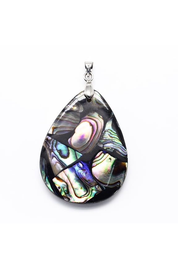Brass Paua Shell Teardrop Pendants Platinum Undyed 40~42x30~32x4~9mm Hole: 4mm