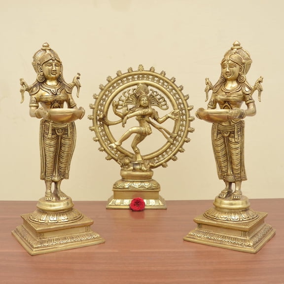 Brass Pavai Vilakku 14.5 Inch Standing Lady Oil Lamp for Pooja and Spiritual Ambience