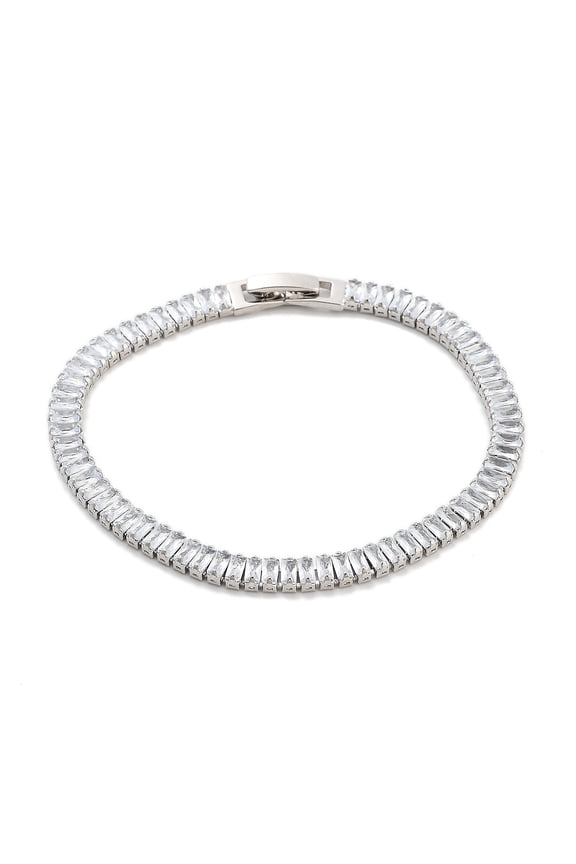 Brass Pave Clear Cubic Zirconia Rectangle Link Bracelets Nickle Free Long-Lasting Plated Platinum 7-1/8 inch(18.2cm)