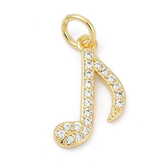 Brass Pave Cubic Zirconia Pendants Musical Note Charms Long-Lasting Plated Lead Free & Cadmium Free Rack Plating with Jump Ring