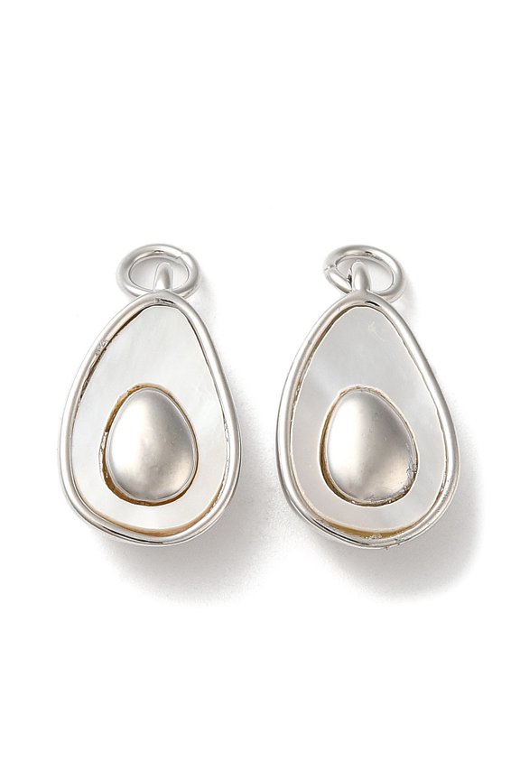 Brass Pave Shell Teardrop Pendants Avocado Charms Platinum 18x10.5x6mm Hole: 3mm