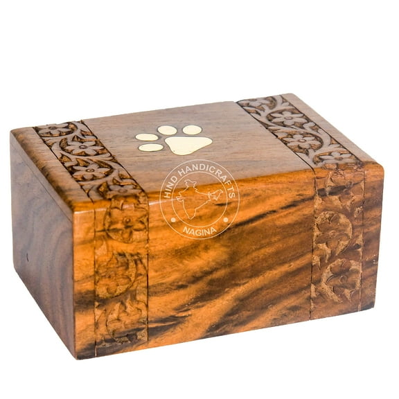 Brass Paw Inlaid Rosewood Pet Urn for Dogs Cats Memorial Keepsake Urns for Ashes, Photo Wooden Box Cremation Urn (Small : 6" x 4" x 3" - 45lbs or 20kg, One Paw)