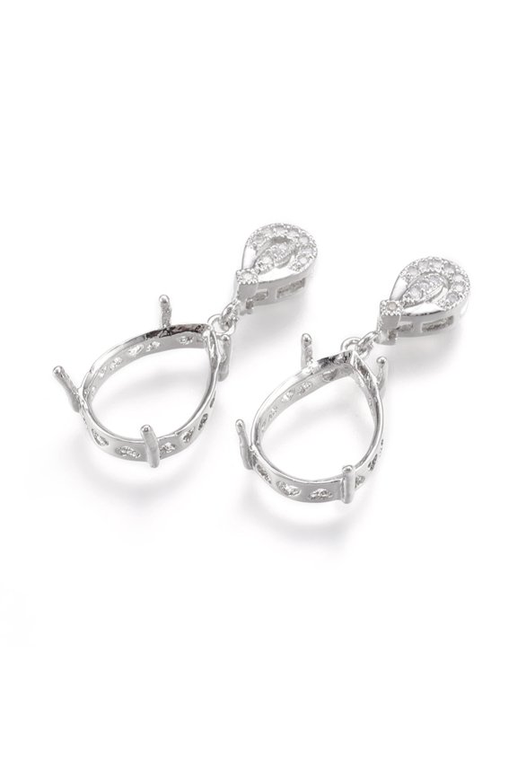 Brass Pendant Cabochon Settings Prong Settings with Cubic Zirconia Rhinestone Claw Settings Prong Settings teardrop Platinum 20.5x13x3.5mm