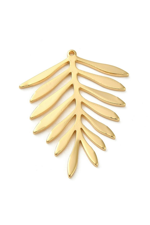 Brass Pendant Real 18K golden Plated Leaf 31.5x25x1mm Hole: 0.8mm Brass