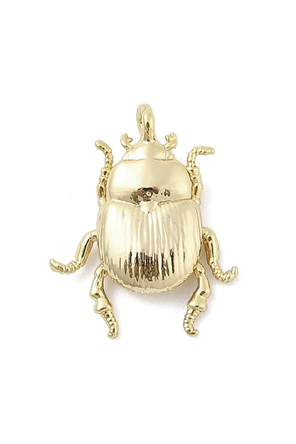 Brass Pendants Cadmium Free Nickel Free Lead Free Animals Charms Real 18K Gold Plated Beetle 17.5x13.5x4.5mm Hole: 1.2mm