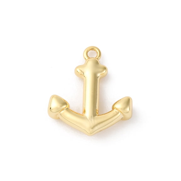 Brass Pendants Cadmium Free Nickel Free Lead Free Boat Anchor Real 18K Gold Plated 15.5x13x2.5mm Hole: 1.4mm