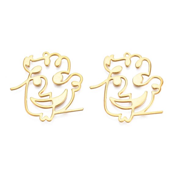 Brass Pendants Cadmium Free & Nickel Free & Lead Free Face Real 18K Gold Plated 32x31.5x1mm Hole: 1.2mm