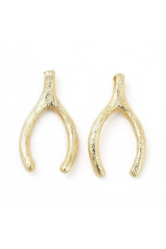 Brass Pendants Cadmium Free & Nickel Free & Lead Free Wish Bone Lucky Charm Real 18K Gold Plated 17x9x3mm Hole: 1.2mm