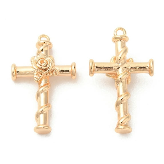 Brass Pendants Cadmium Free & Nickel Free & Lead Free with Rose Charm Real 18K golden Plated 25x15x5.5mm Hole: 1.4mm