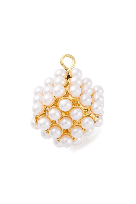 Brass Pendants Cube Charms with Imitation Pearl Rack Plating Long-Lasting Plated Lead Free Cadmium Free Real 18K Gold Plated 20.5x16x17.5mm