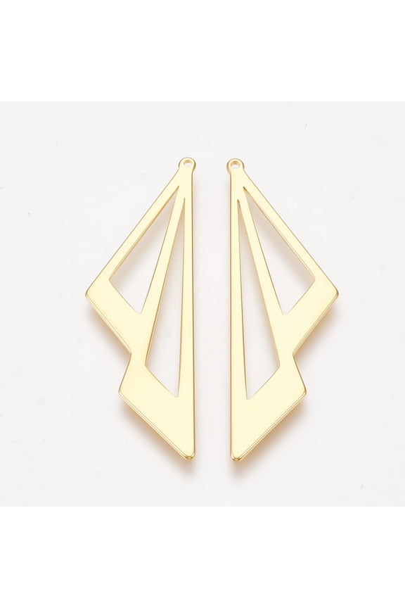 Brass Pendants Double Triangle Nickel Free Real 18K golden Plated 39.5x12.5x1mm Hole: 0.8mm