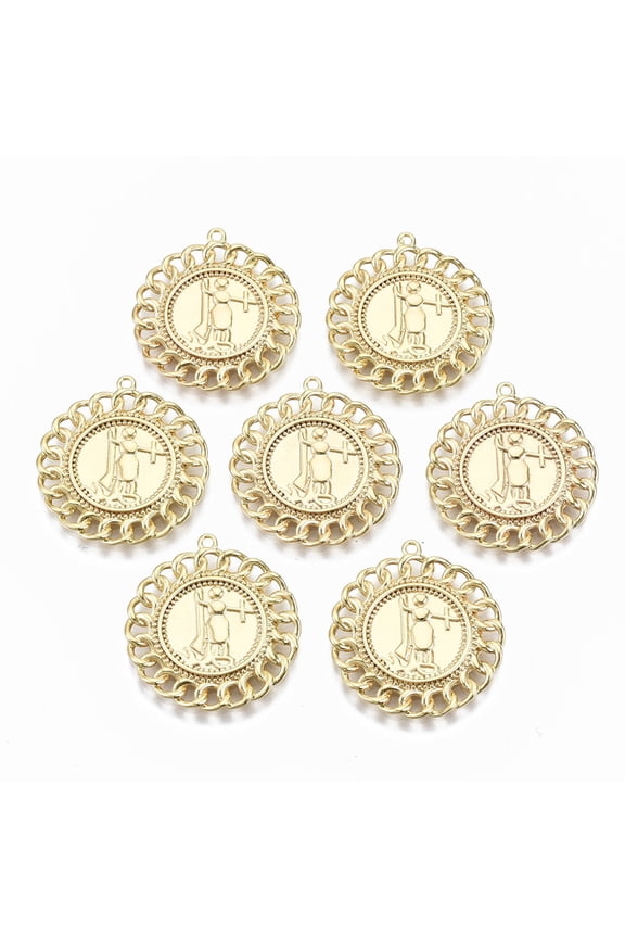 Brass Pendants Flat Round Nickel Free Real 18K golden Plated 24.5x23x2mm Hole: 1.2mm