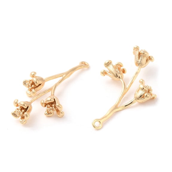 Brass Pendants Flower Charm Real 18K golden Plated 25x14x6mm Hole: 1mm