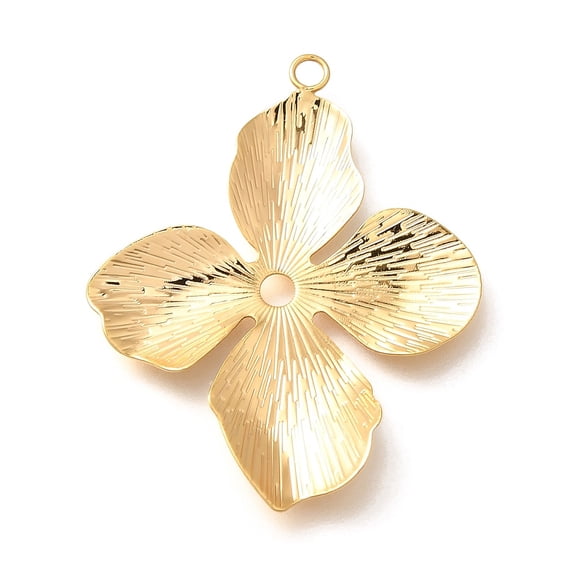 Brass Pendants Flower Charms Real 18K Gold Plated 35x28x2.5mm Hole: 1.8mm