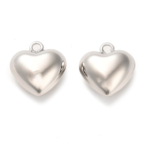 Brass Pendants Heart Charm Platinum 16x15x8mm Hole: 1.8mm
