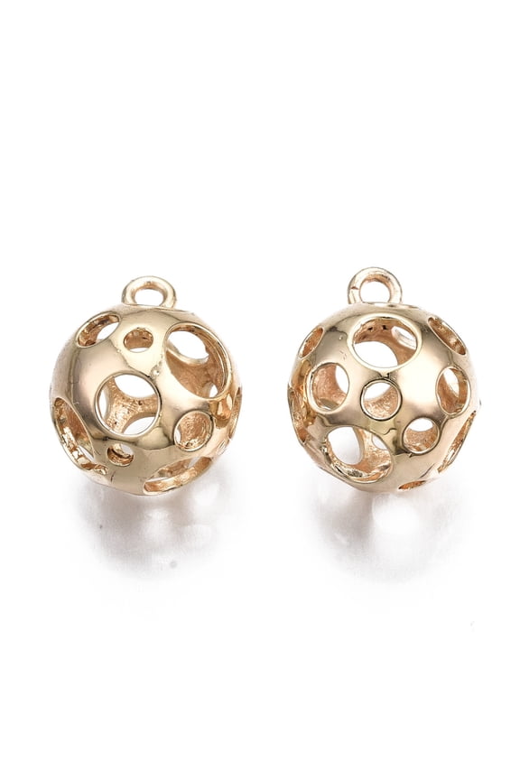 Brass Pendants Hollow Nickel Free Round Real 18K Gold Plated 15.5x12.5mm Hole: 1.5mm