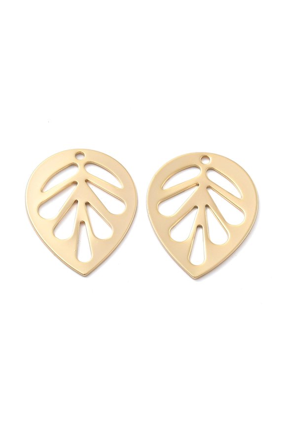 Brass Pendants Leaf Long-Lasting Plated Real 18K golden Plated 30x24x1mm Hole: 1.8mm