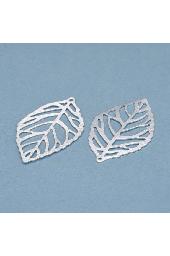 Brass Pendants Long-Lasting Plated Leaf 925 Sterling Silver Plated 35x20x0.5mm Hole: 1mm