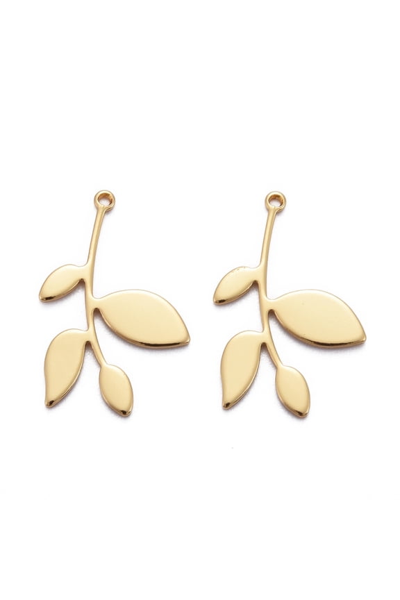 Brass Pendants Long-Lasting Plated Leaf Real 18K golden Plated 24x15x1mm Hole: 1mm
