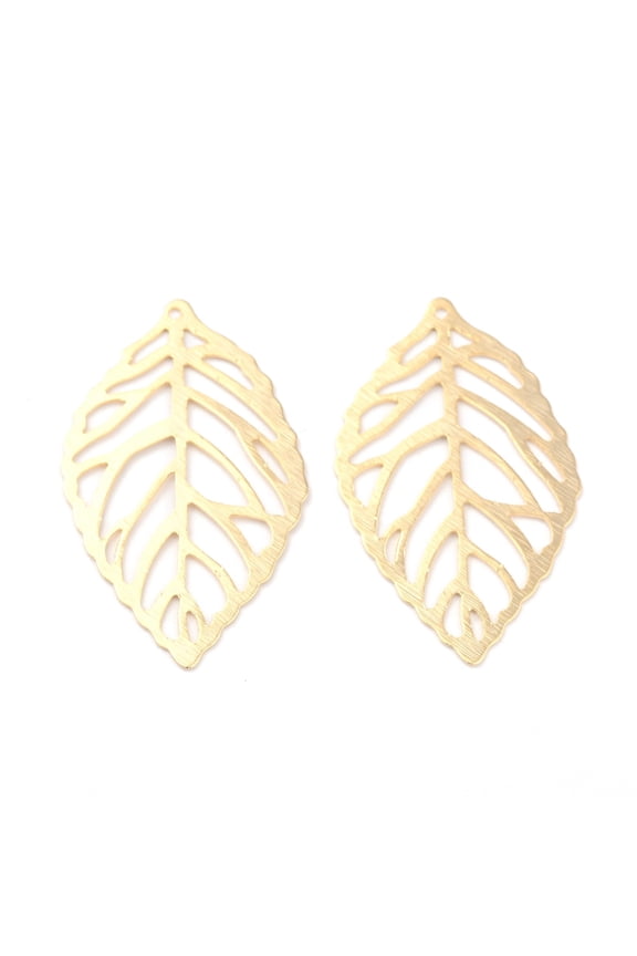 Brass Pendants Long-Lasting Plated Leaf Real 24K golden Plated 35x20x0.5mm Hole: 1mm