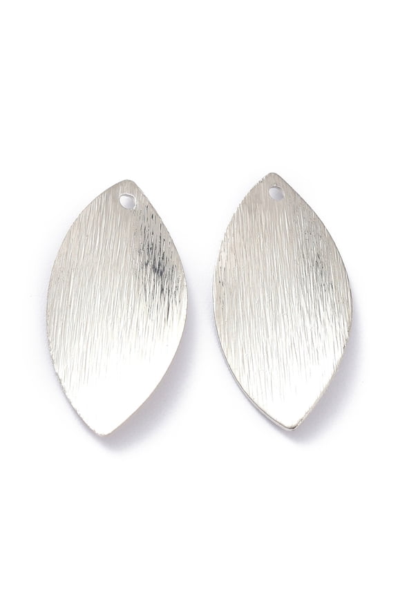 Brass Pendants Long-Lasting Plated Leaf Real Platinum Plated 23x11x1mm Hole: 1.2mm