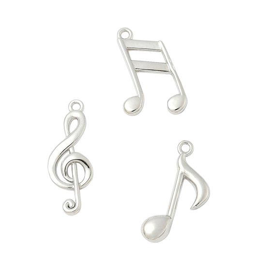 Brass Pendants Musical Note Charms Rack Plating Long-Lasting Plated Cadmium Free & Lead Free Platinum 14.5~17x6~9.5x1.5~2mm Hole: 1mm