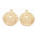 thumbnail image 1 of Brass Pendants Nickel Free Flat Round with Sun Real 18K Gold Plated 17x14.5x1mm Hole: 1.4mm, 1 of 2