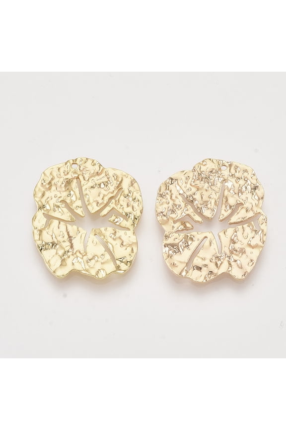 Brass Pendants Nickel Free Real 18K Gold Plated Lotus Leaf Bumpy 26x22x2mm Hole: 1mm