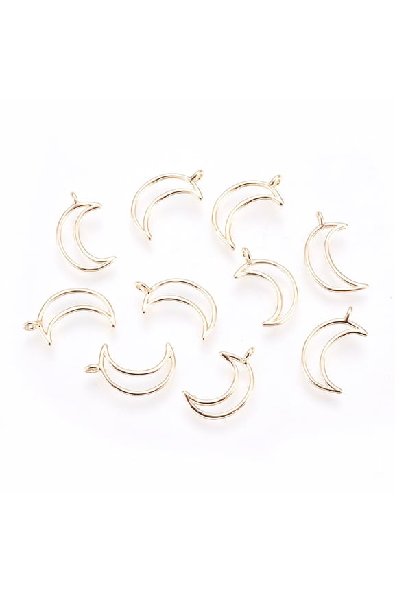 Brass Pendants Nickel Free Real 18K golden Plated Moon 16x10x1mm Hole: 1mm