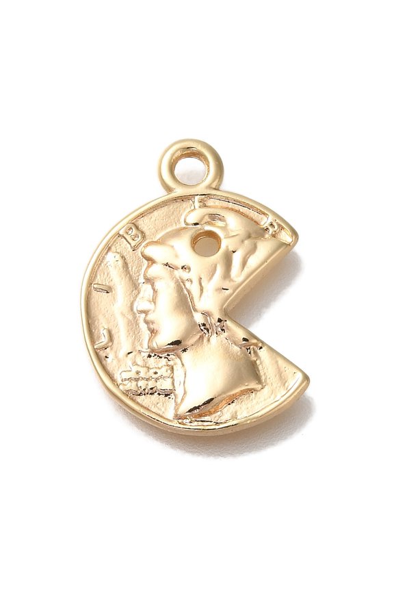 Brass Pendants Portrait Queen Charms Real 18K golden Plated 19x14x2mm Hole: 1.8mm