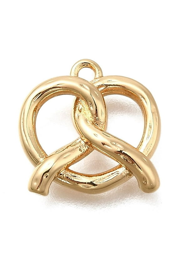 Brass Pendants Pretzel Charms Real 14K golden Plated 12x12.5x3mm Hole: 1.2mm Brass