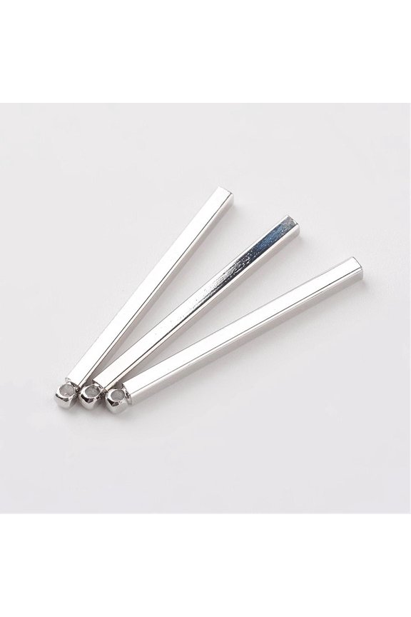 Brass Pendants Rack Plating Rectangle Platinum 30x2x2mm Hole: 1mm