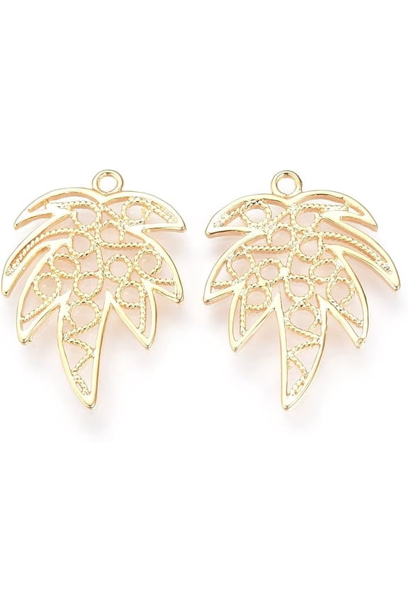 Brass Pendants Real 18K golden Plated Maple Leaf Golden 28.5x21.5x1.5mm Hole: 2mm