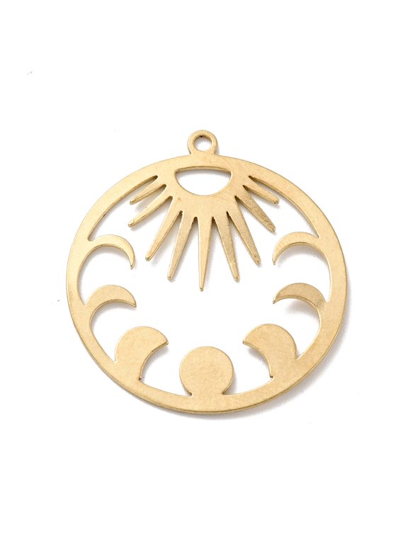 Brass Pendants Ring with Phase of the Moon Golden 30x27x1mm Hole: 1.6mm