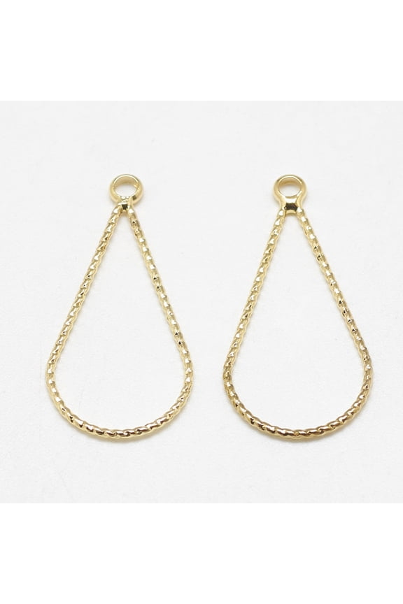 Brass Pendants teardrop Real 18K Gold Plated 26x13x1mm Hole: 1.5mm