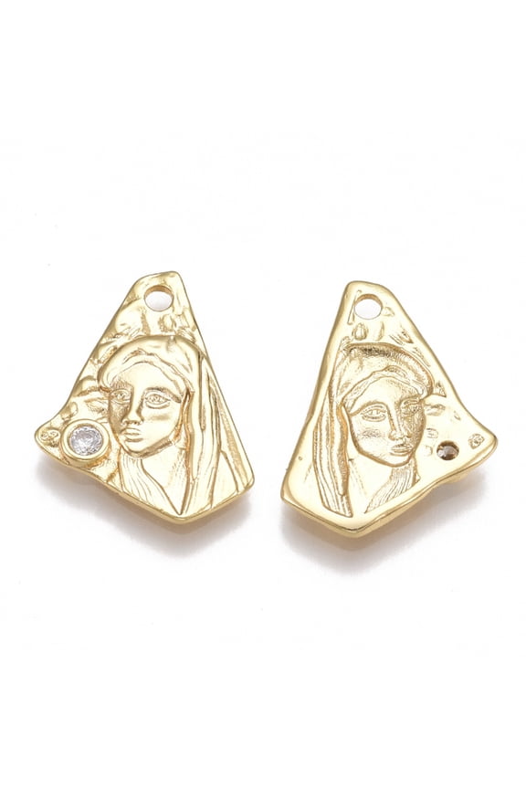 Brass Pendants with Cubic Zirconia Polygon with Woman Nickel Free Real 18K golden Plated 20x14x2mm Hole: 1.8mm Brass+Cubic Zirconia
