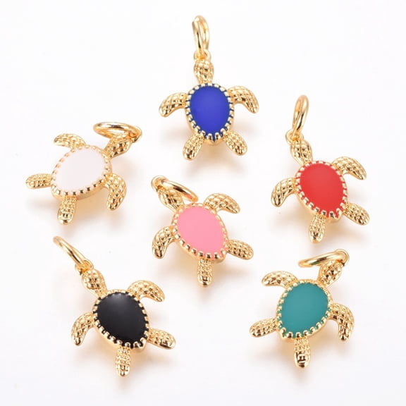 Brass Pendants with Enamel Tortoise Golden Mixed Color 16.5x13.5x2mm Hole: 4mm