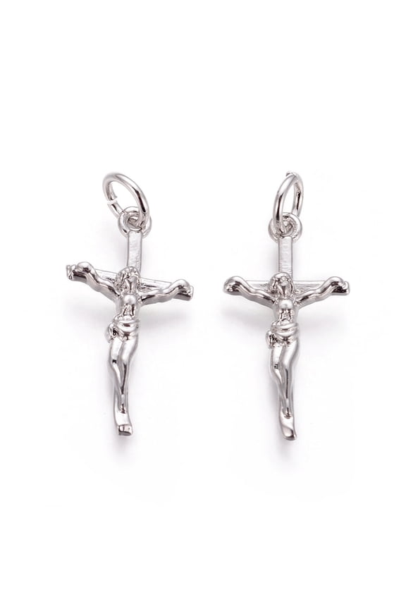 Brass Pendants with Jump Rings Crucifix Cross For Easter Platinum 20x10x2mm Hole: 3mm