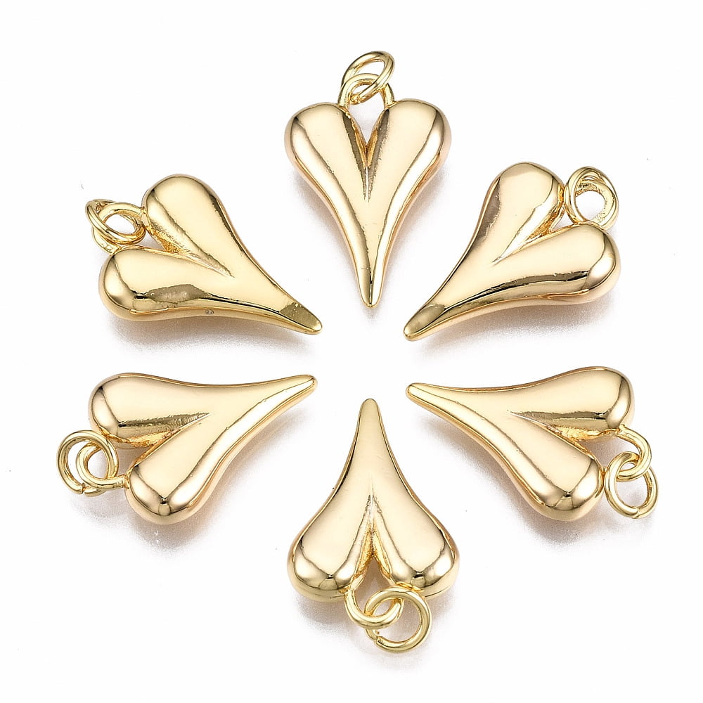 Brass Pendants with Jump Rings Nickel Free Heart Real 18K Gold Plated 19.5x13x4mm Jump Rings: 5x0.8mm 3mm inner diameter Gold