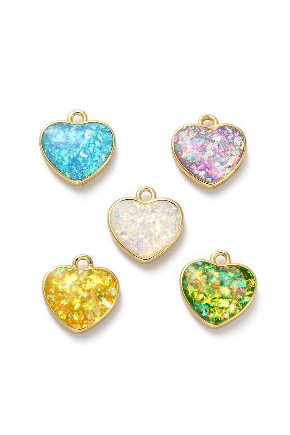 Brass Pendants with Opal Rack Plating Heart Charms Mixed Color 12x11.5x3.5mm Hole: 1.6mm